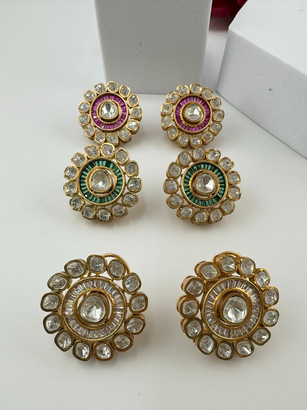 Tyaani Inspired Designer Premium uncut Kundan and CZ in channel setting Big stud earrings