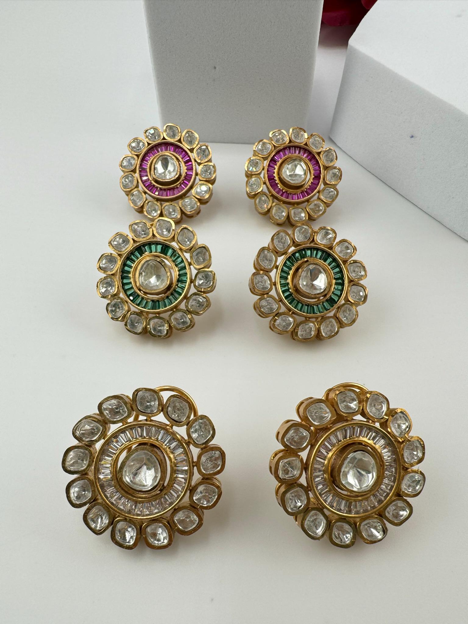 Tyaani Inspired Designer Premium uncut Kundan and CZ in channel setting Big stud earrings