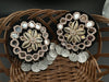 Black Beaded Mirror and Shell Oversized Stud earrings, cowrie/cowri Jewelry