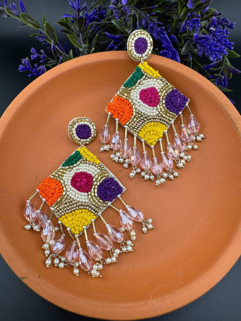 Beaded Multicolor with Tassel Quirky earring/Handmade earring