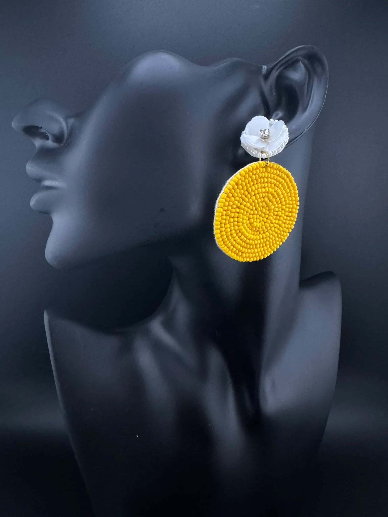 Yellow and white circle Quirky Beaded earrings