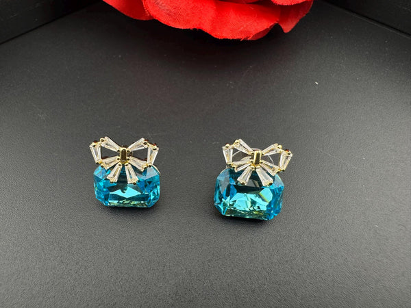 Premium Bow Cubic Zirconia and Swarovski Crystal stone in gold color Studs earrings