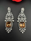 Champagne Cubic Zirconia Chandelier Long earrings with Pearls and Crystals