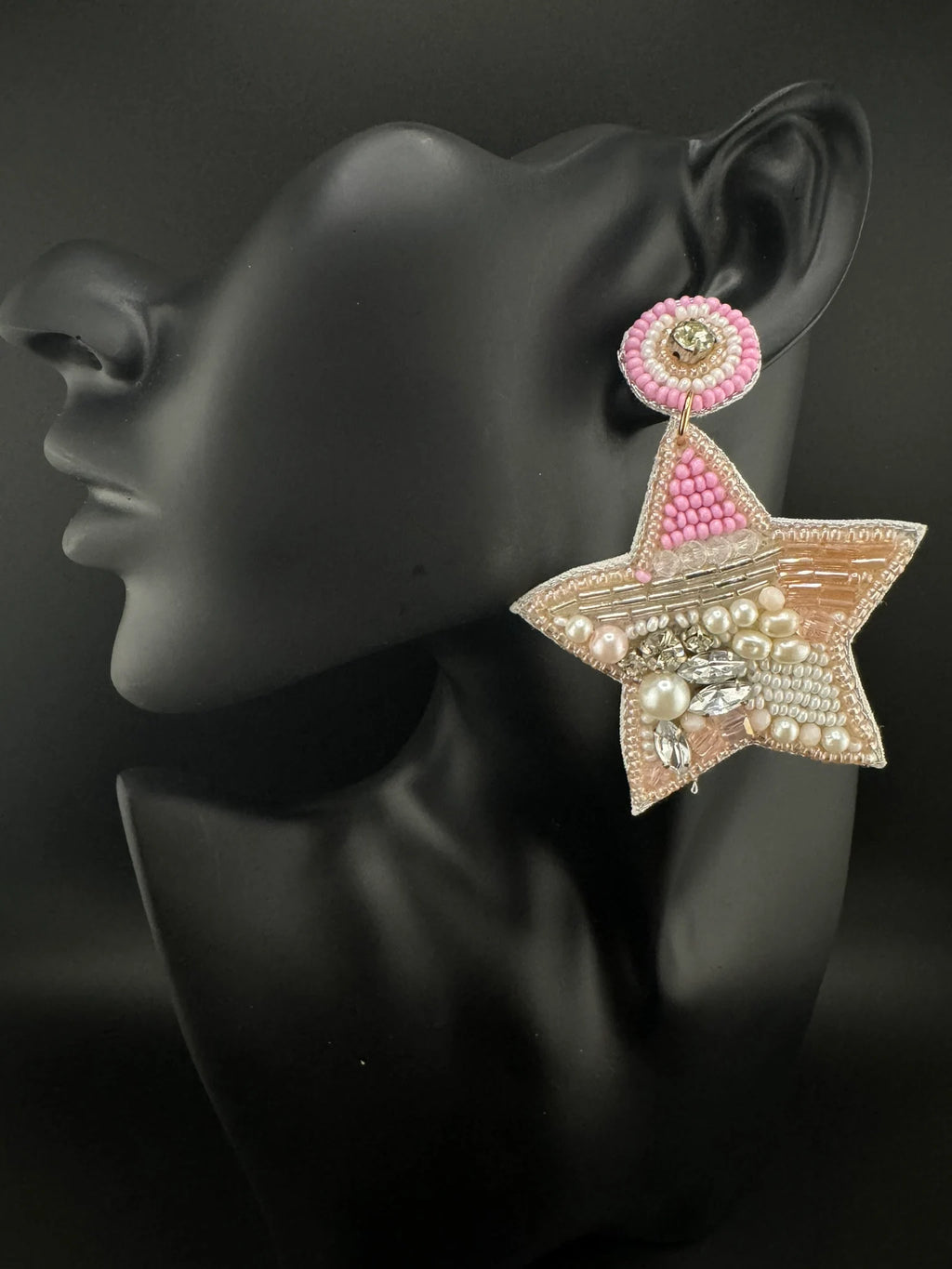 Beaded Baby Pink Glitter Star Quirky Beaded earrings