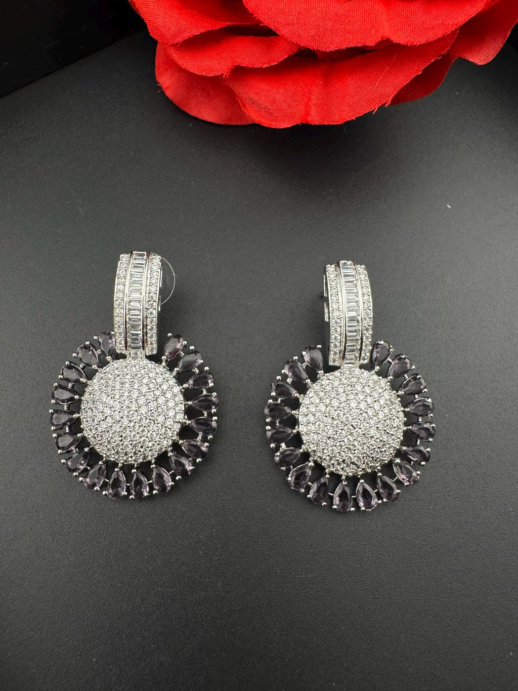 Premium Nano Setting Cubic Zirconia Chandelier earrings in Crystal stones in silver color Statement earrings