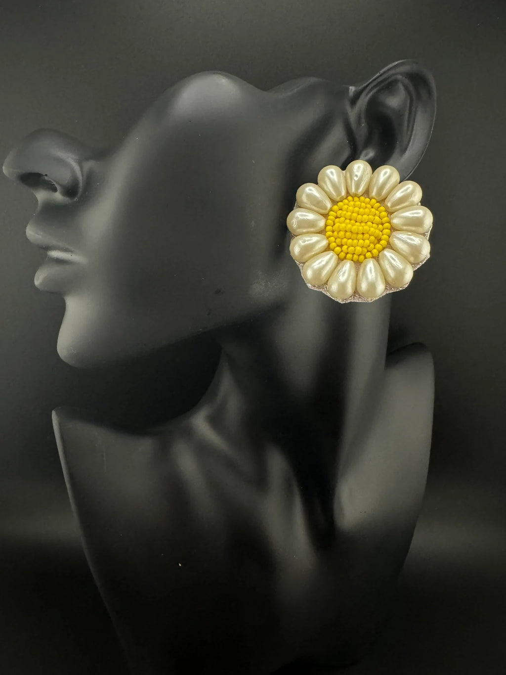 Yellow Beaded Pearl Flower quirky Studs earrings