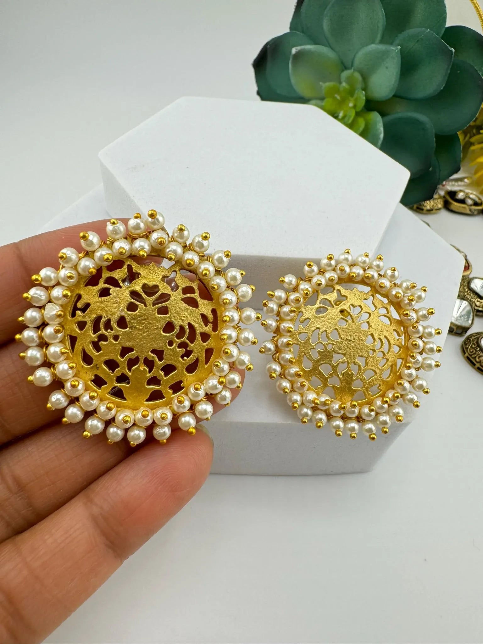 Premium Gold detailing and Pearls designer stud earring