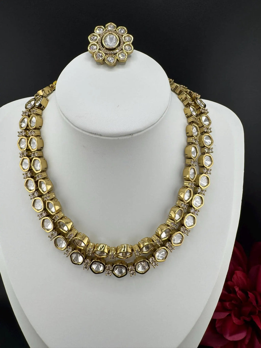HOT SELLER!!! Premium Quality Moissanite Kundan 2 Layer set is Tyaani inspired Designer Necklace set with Stud earrings