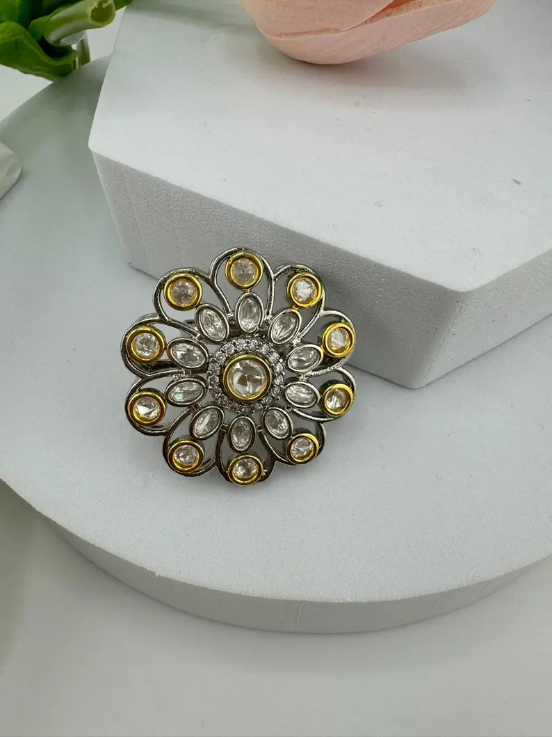 Victorian Kundan and CZ, Adjustable Big Finger Ring