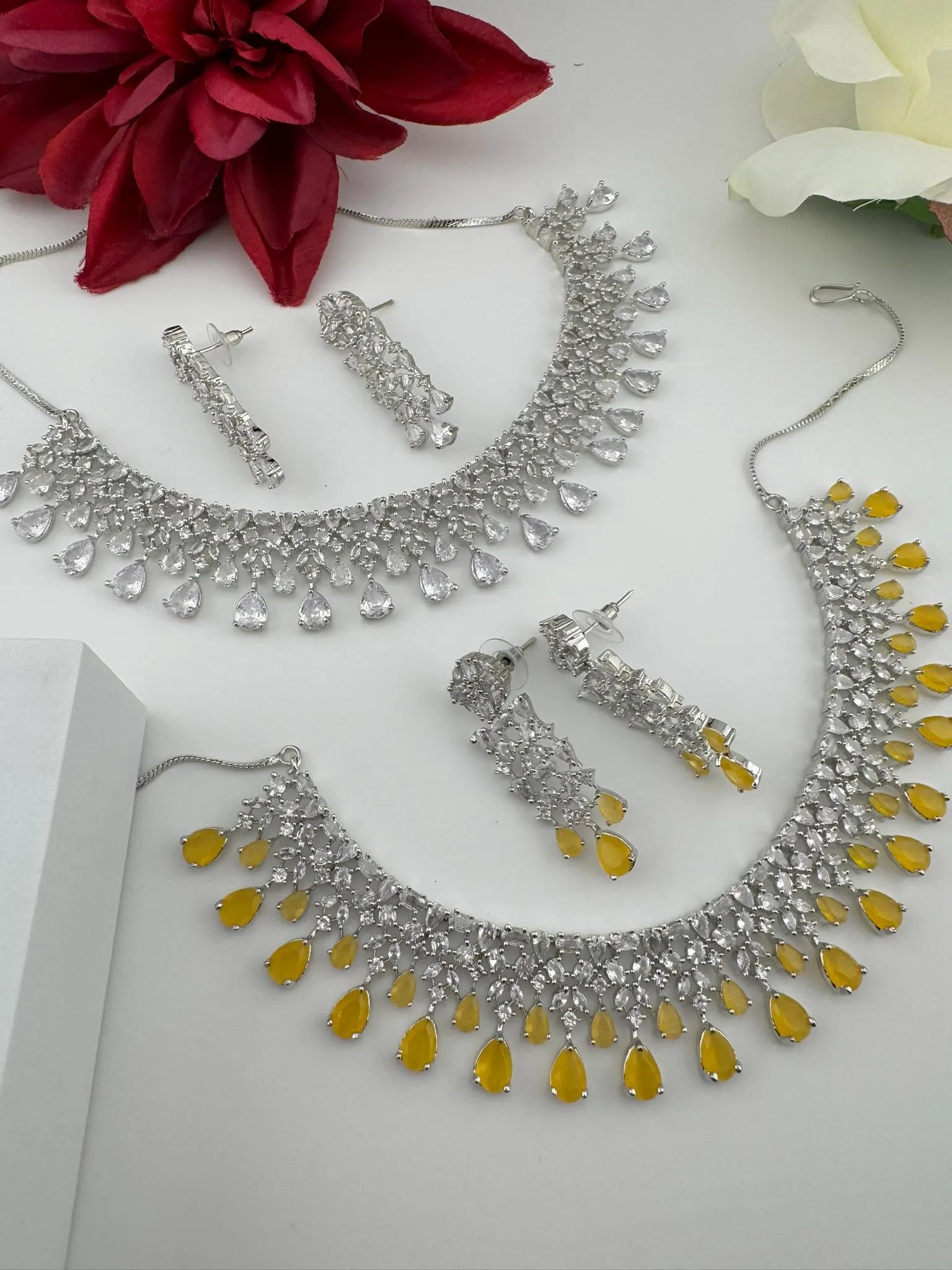 Premium American Diamond, Cubic Zirconia collar Necklace with earrings