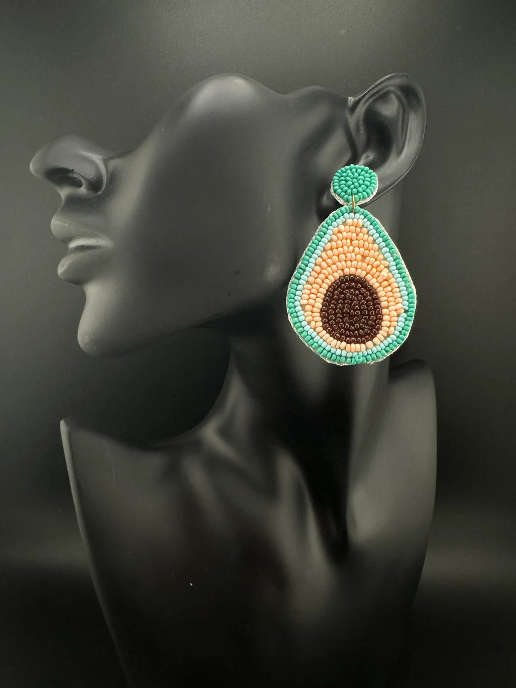 Pastel Pink Blue Avocado Beaded earrings, Quirky Earrings