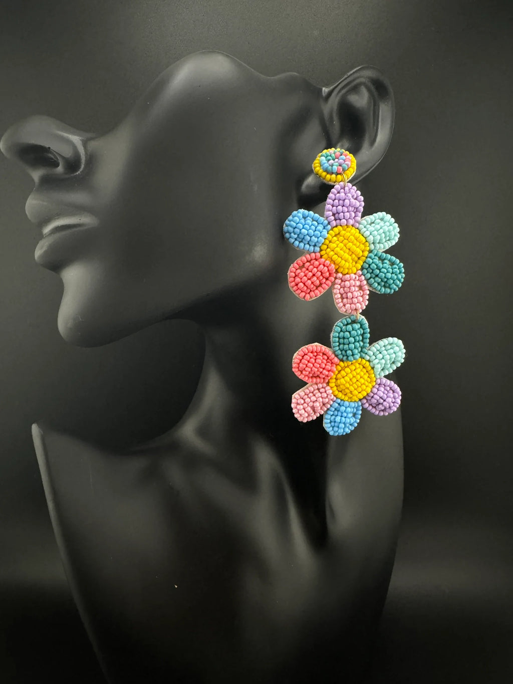Beaded multicolor Long Quirky flower earrings / Handmade earrings