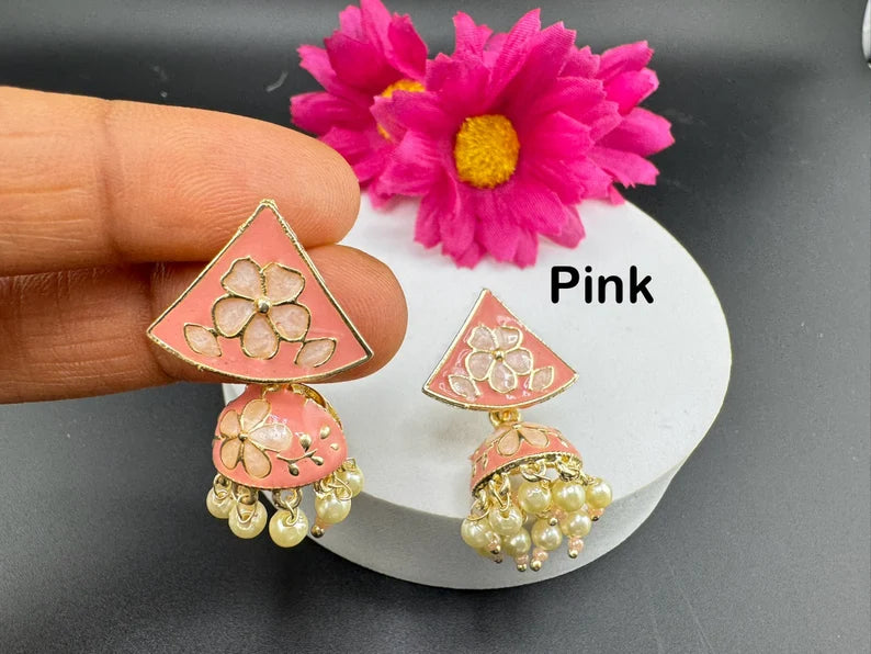 Minakari Details, Light Weight small jhumki earring