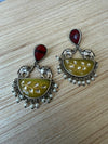 Yellow oxidized silver earring with Camels, stones and pearls