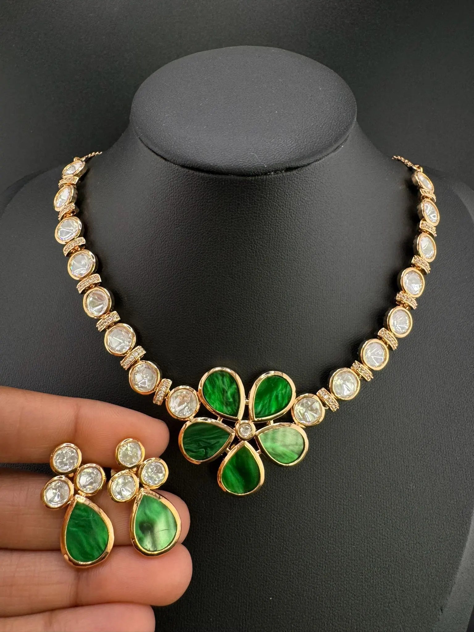 Premium Tyaani inspired Designer Necklace set with Mother Of Pearls and Moissanite Kundan