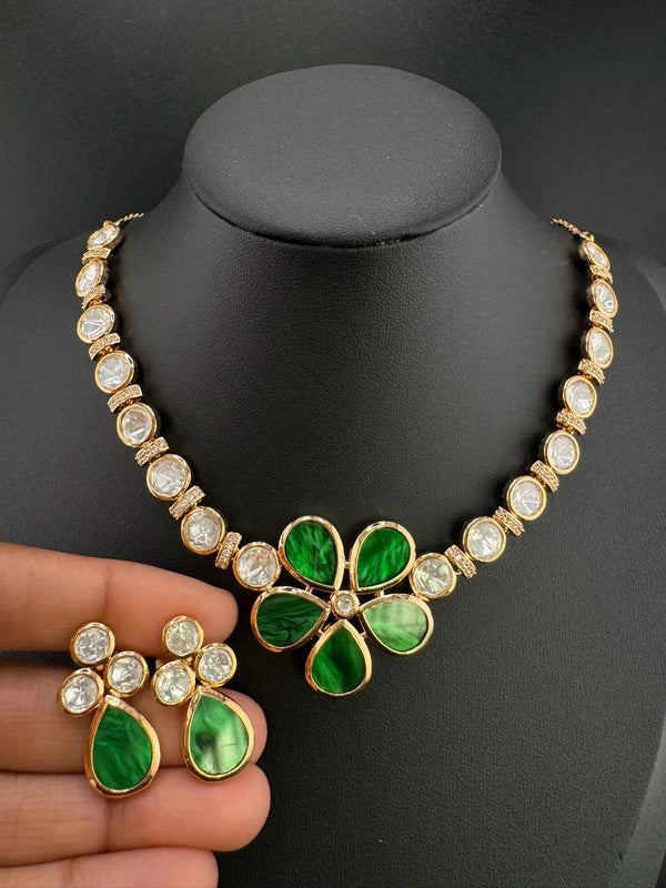 Premium Tyaani inspired Designer Necklace set with Mother Of Pearls and Moissanite Kundan