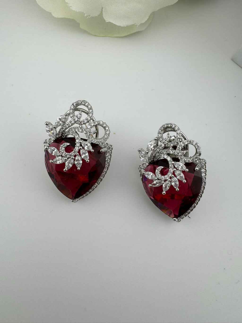 Premium Cubic Zirconia and Crystal stone in silver Polish Statement Studs earrings