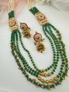 Rajwadi Kundan, Green hydro beads, Pachi, Pearl Long Gold Necklace Set, Indian Bridal Rani Haar