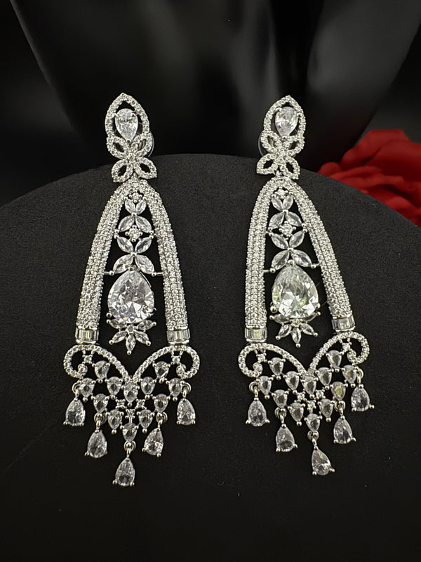 Premium Cubic Zirconia Crystals Chandelier earrings is designer Inspired, Statement Long sleek earring, Bridal, Party, Wedding jewelry, chic