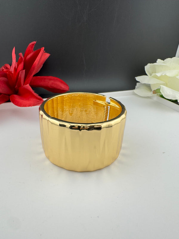 Brushed finished Gold Chunky Cuff Bracelet Bangle, Anti Tarnish, fits sizes upto 2.6"