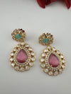 Pink and Green Kundan, CZ, Chandbali Earrings, High shine, Bridal, Moissanite, Tyaani inspired Designer jewelry