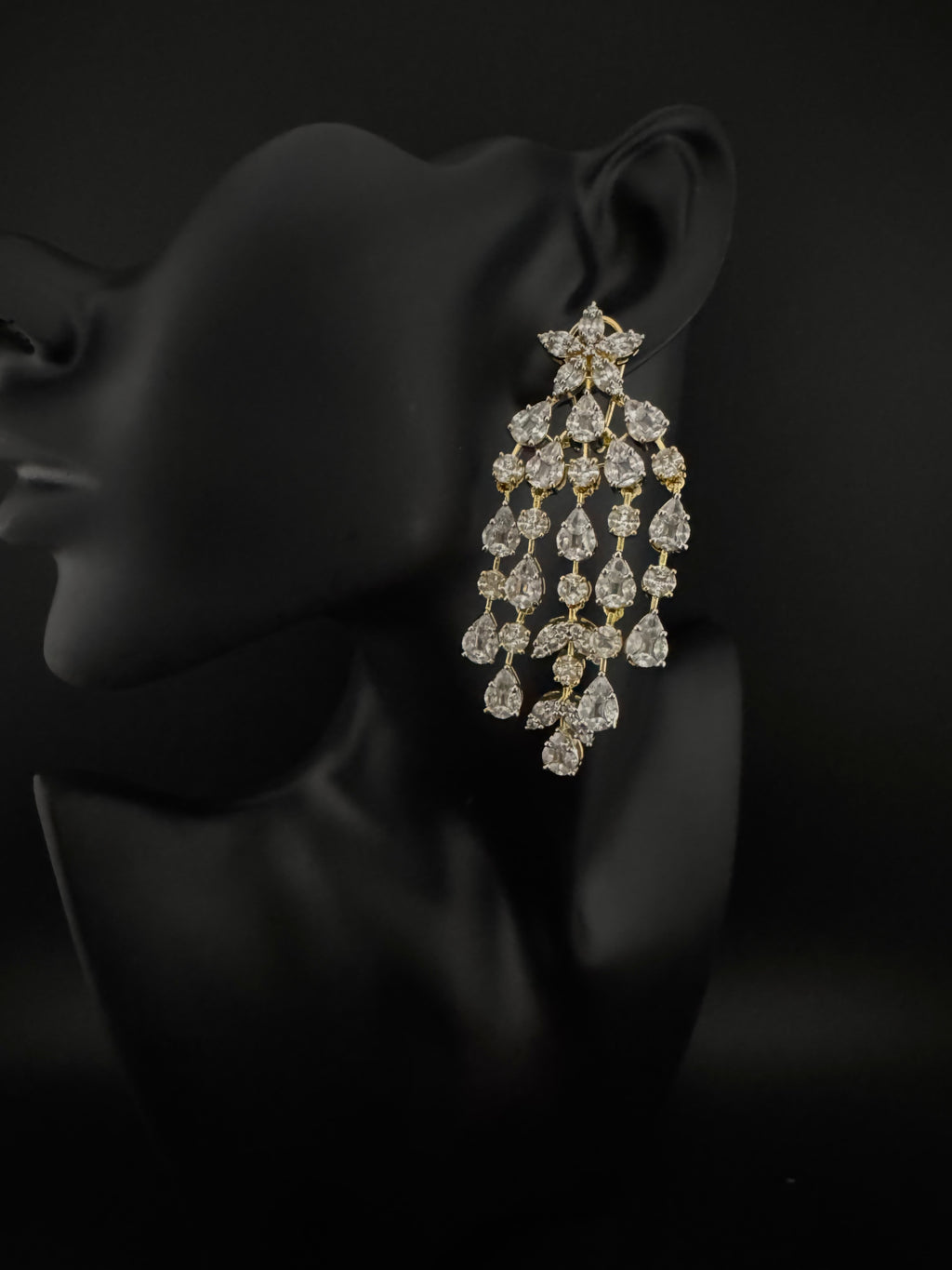 Premium Cubic Zirconia Chandelier earrings is designer Inspired, Statement Long earring, Bridal, Party, Wedding jewelry, Indian Chic Shiny