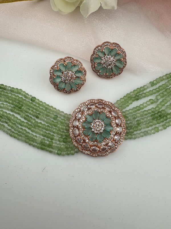 Hydro beads, CZ, Stones Choker necklace set, Indian Bridal Jewelry, chic set