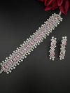 Step cut Crystals and CZ Diamond Statement Necklace Set, White Gold Plated Choker set