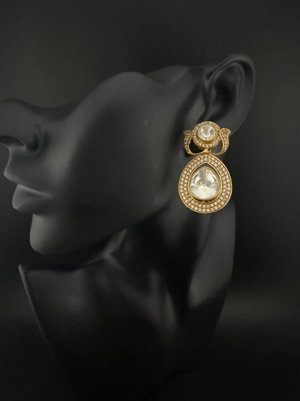 Victorian Uncut Kundan, CZ details is Tyaani Inspired designer earringsDrop Earrings