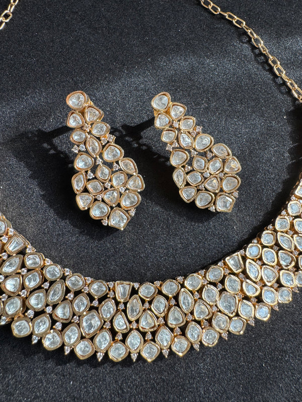 Kundan and Moissanite Gold necklace set, Indian Bridal Jewelry
