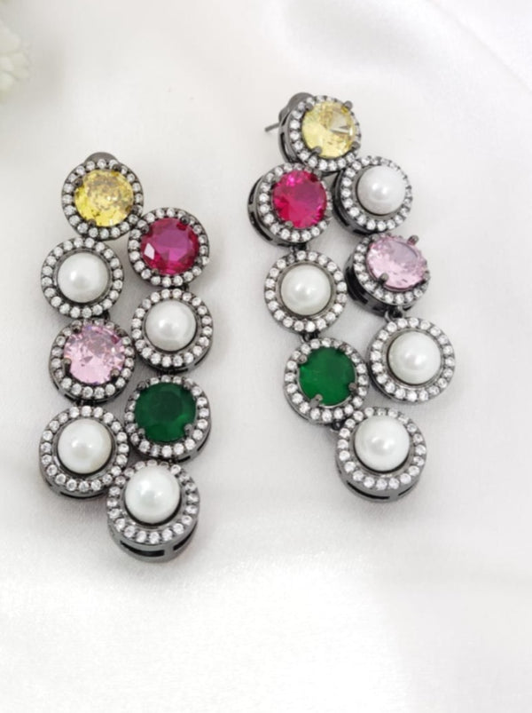 Crystal Stone, pearls dangle, Victorian Earrings, Cubic Zirconia, AD, CZ, Indian Jewelry