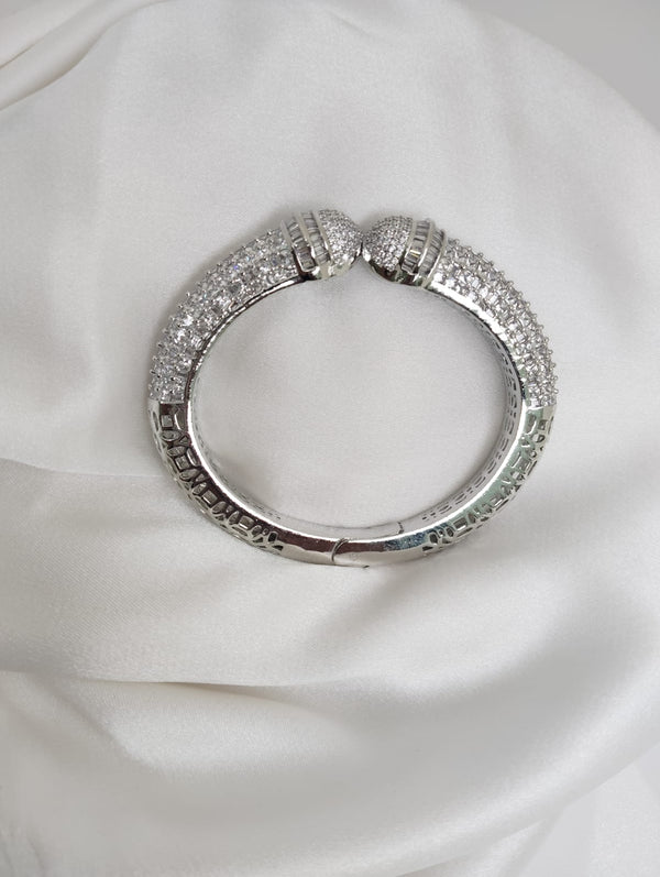 Designer Cuff bracelet with American Diamonds in nano setting, CZ, Fits size upto 2.6"