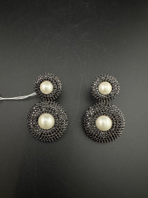 Cubic Zirconia, Diamond nano setting, pearls, Victorian Dangle earrings, Indian Jewelry