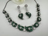 Nano Setting CZ Diamond Statement Green Necklace Set, White Gold Plated Choker, nature inspired