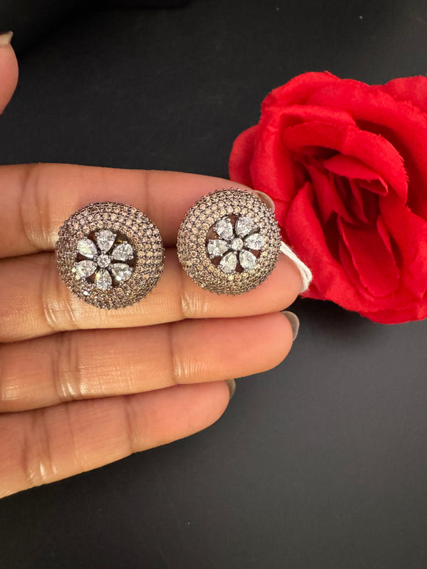 Cubic Zirconia, Diamond nano setting Victorian stud earrings, Indian Jewelry