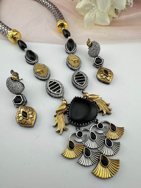 Amrapali inspired, oxidized, CZ, Stone Fusion Long necklace set, Rani haar, everyday wear jewelry
