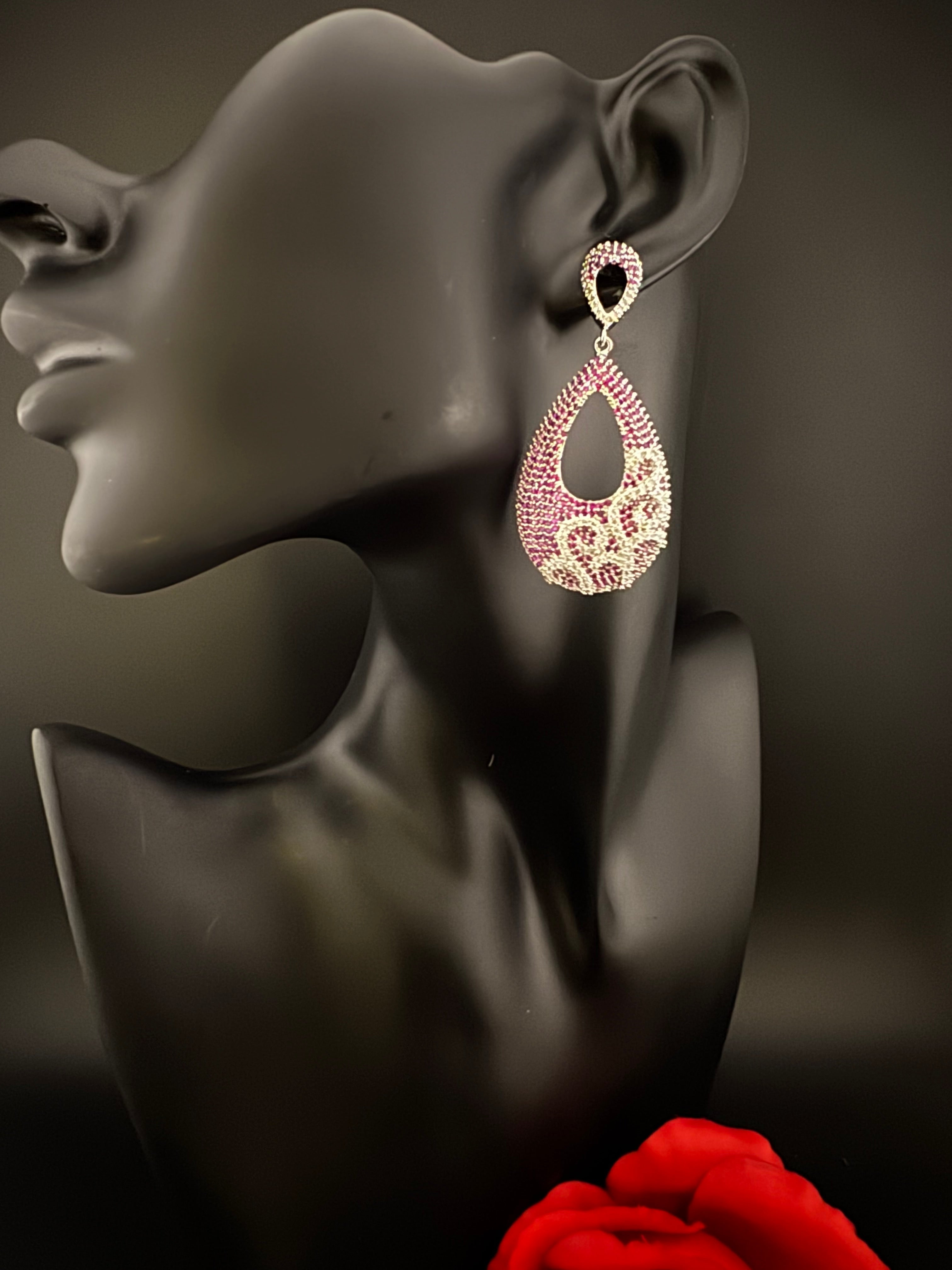 Premium Nano Setting Cubic Zirconia Long earrings in Drop shape, stylish, designer Inspired Statement long earring/Bridal Bridesmaid earring