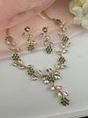 Kundan, Moissanite, stone Sleek Gold flower long necklace set, Indian Bridal Jewelry