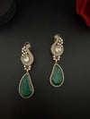 Kundan, CZ, Gold, Doublet Stone Chandelier Long Earrings, Bridal, Moissanite, CZ, Peacock Designer jewelry