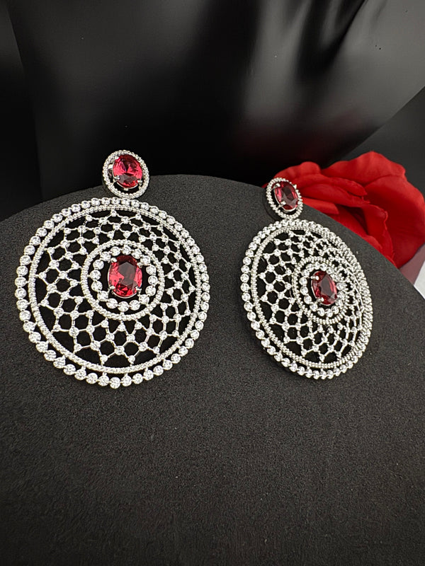Premium Nano Setting of Cubic Zirconia in silver is designer Inspired Statement Oversized Circular Dangle earring/Bridal/bridesmaid gift