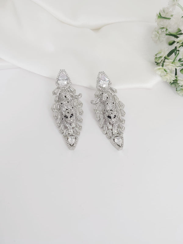 Swarovski Crystals and CZ Diamond All over Jaguar Necklace Set, White Gold Plated set