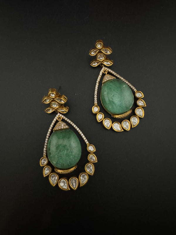 Kundan, CZ, Gold, Doublet Stone Chandelier Long Drop Earrings, Moissanite, CZ, Designer jewelry