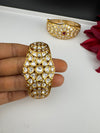 Moissanite Kundan, CZ Openable Bracelet Bangle, Gold Polish (Fits 2.6" wrists)
