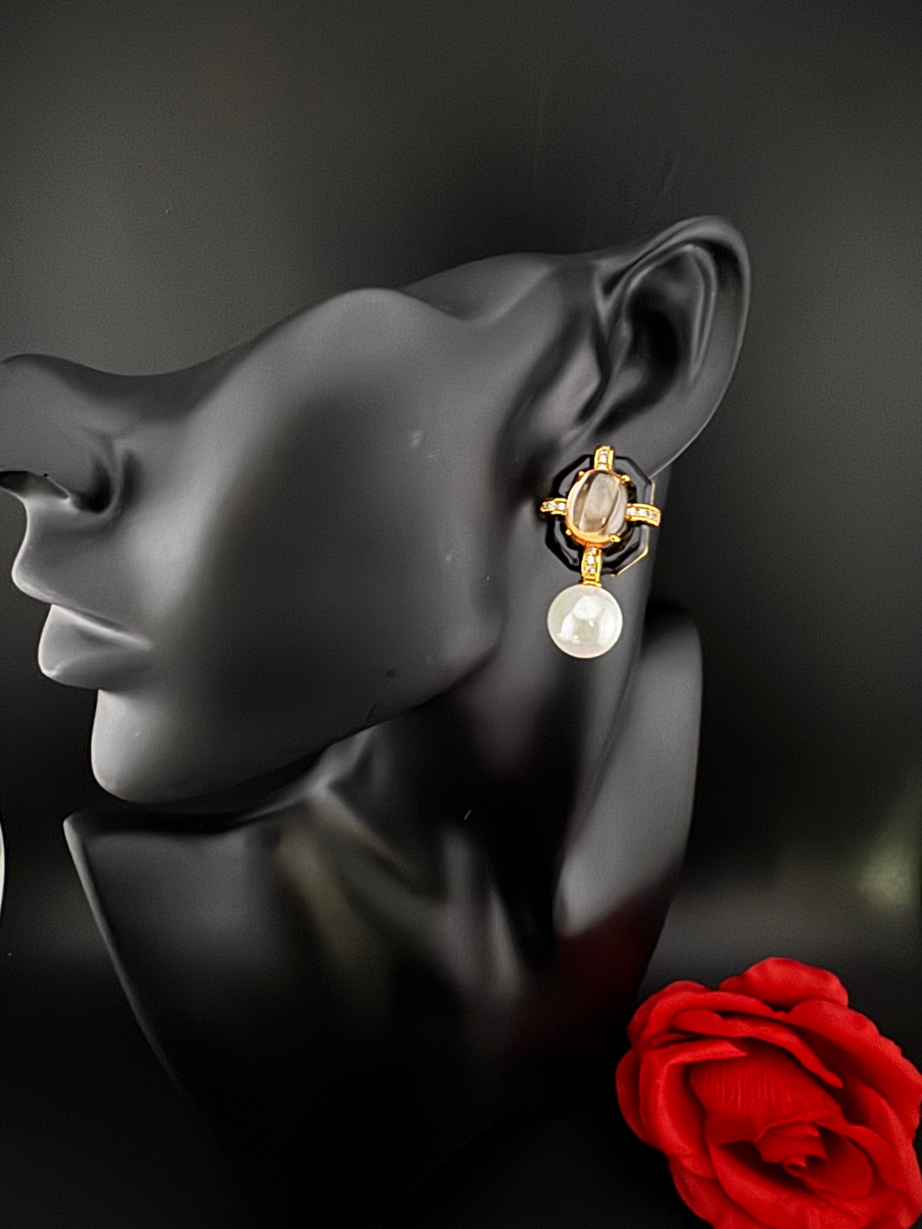 Designer inspired Enamel and Stone Pearls drop earrings, Statement jewelry, Indian Jewelry, Drop and Studs earrings, Bridesmaid Gift