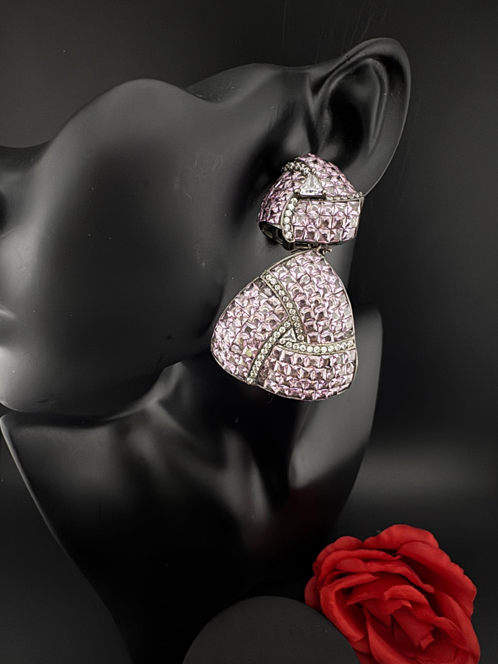 Premium Nano Setting Cubic Zirconia, Lavender Crystal stones in Unique setting is Victorian stylish designer Inspired Statement long earring