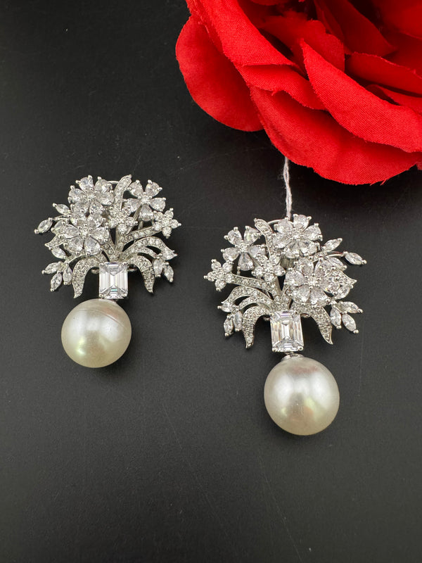 Cubic Zirconia, Diamond, pearls, Step cut crystal Dangle Drop earrings, Indian Jewelry