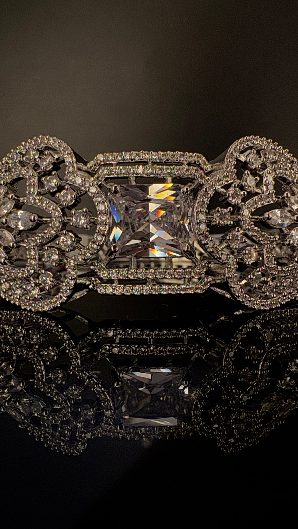 Silver color Openable Designer bracelet with crystal stones, Cubic Zirconia in unique Nano setting