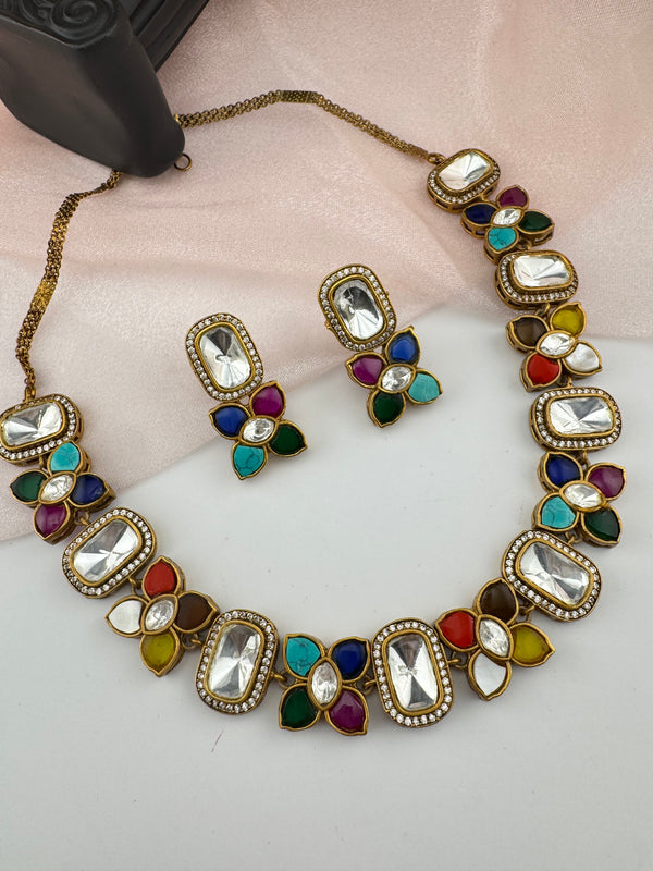 Kundan, Stones, CZ Gold Plated necklace set, Indian Bridal Jewelry set
