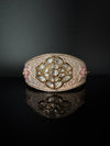 Moissanite Kundan, Enamel, CZ Openable Bracelet Bangle, Gold Polish (Fits 2.6" wrists)