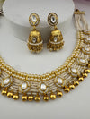 Rajwadi kundan Pearls Gold necklace set with jhumka, Indian Bridal Jewelry set
